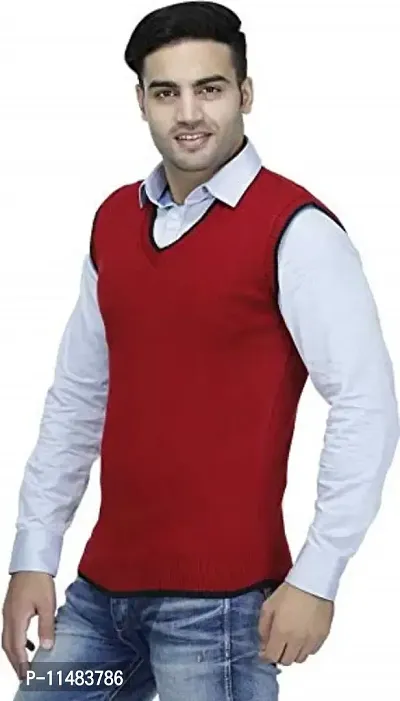 CYCUTA Men's Regular fit Wool Winter wear Sleeveless v-Neck Sweater Attractive color's Available Size:-M-38,L-40,XL-42 (M, Maroon)-thumb2