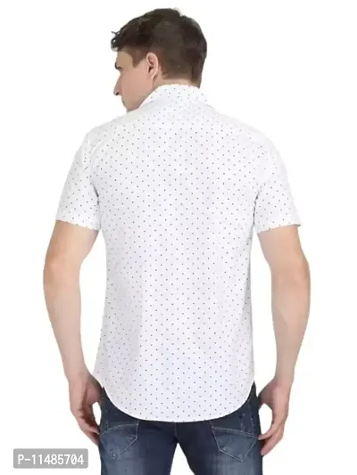 Polka Print Dot Cotton Half Sleeve Formal Wear Cotton Shirts for Men,Available Sizes M=38,L=40,XL=42 (M, White)-thumb3