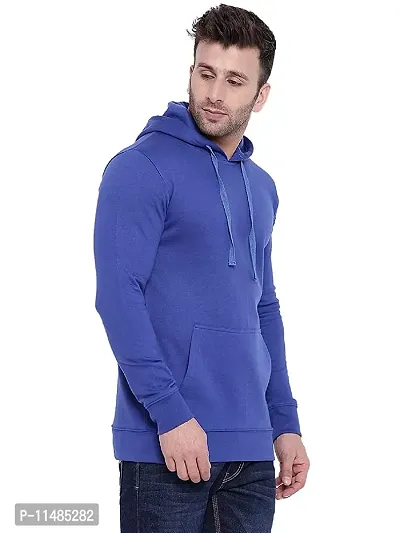 CYCUTA Men's Plain Full Sleeves Regular Fit Cotton Fleece Round Neck Hooded Sweatshirt for Winter Wear (Multicolor and Size M=38,L=40,XL=42) (Blue, M)-thumb3