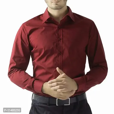 Men's Plain Full Sleeve Shirts for Men for Formal Wear Cotton Shirts,Available Sizes M=38,L=40,XL=42 (M, Maroon)-thumb0