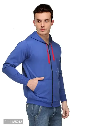 CYCUTA Men's Plain Full Sleeves Regular Fit Cotton Ziper Hoodie Sweatshirt for Winter wear (Multicolor and Size M=38,L=40,XL=42) (Blue, XL)-thumb3