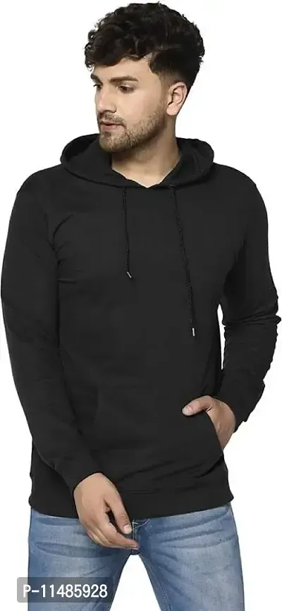 CYCUTA Men's Plain Full Sleeves Regular Fit Polycotton Fleece Round Neck Hooded Sweatshirt for Winter Wear (Multicolor and Size M=38,L=40,XL=42) (Black, M)