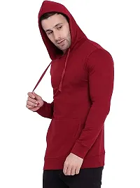 CYCUTA Men's Plain Full Sleeves Regular Fit Cotton Fleece Round Neck Hooded Sweatshirt for Winter Wear (Multicolor and Size M=38,L=40,XL=42) (Maroon, L)-thumb1