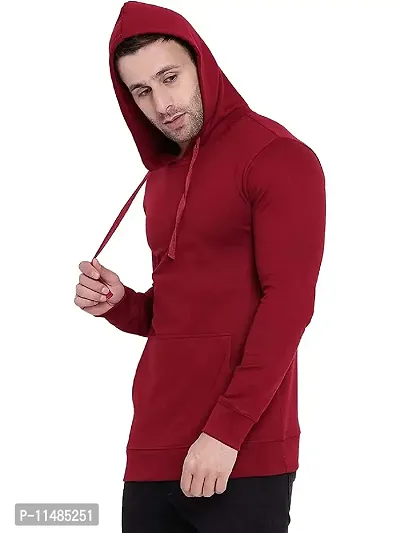 CYCUTA Men's Plain Full Sleeves Regular Fit Cotton Fleece Round Neck Hooded Sweatshirt for Winter Wear (Multicolor and Size M=38,L=40,XL=42) (Maroon, L)-thumb2