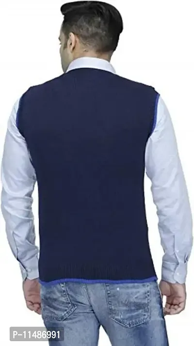 CYCUTA Men's Regular fit Wool Winter wear Sleeveless v-Neck Sweater Attractive color's Available Size:-M-38,L-40,XL-42 (L, Navy)-thumb3