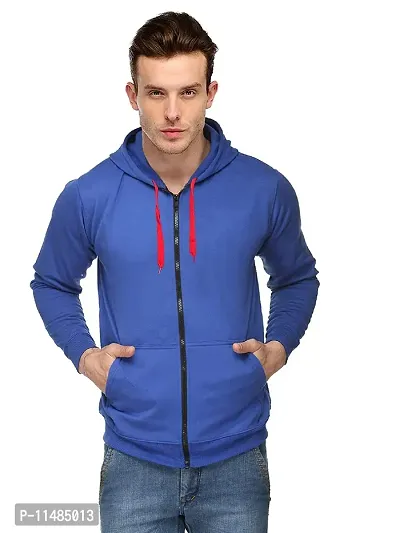 CYCUTA Men's Plain Full Sleeves Regular Fit Cotton Ziper Hoodie Sweatshirt for Winter wear (Multicolor and Size M=38,L=40,XL=42) (Blue, XL)-thumb0