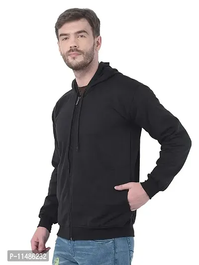 CYCUTA Men's Plain Full Sleeves Regular Fit Ziper Hoodie Sweatshirt for Winter wear (Multicolor and Size M=38,L=40,XL=42) (Black, M)-thumb2