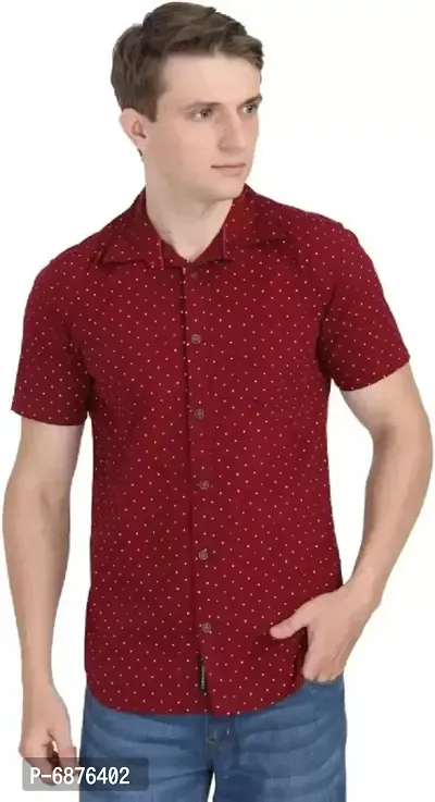 Polka Dot Regular Fit Cotton Half Sleeve Solid Shirt (Maroon)-thumb0