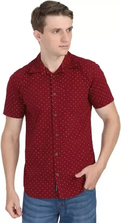 Polka Dot Regular Fit Half Sleeve Solid Shirt (Maroon)