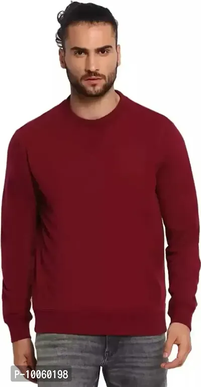 Mens Fleece Winter Wear Round Neck Sweatshirt (Maroon)-thumb0
