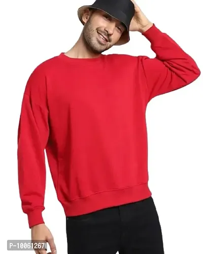 Mens Fleece Winter Wear Round Neck Sweatshirt (Red)-thumb0