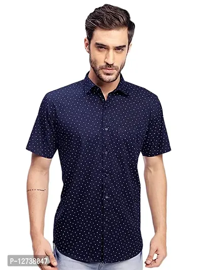 Mens Regular Fit Summer Wear Cotton Half Sleeve Spread Collar Polka Dot Shirt