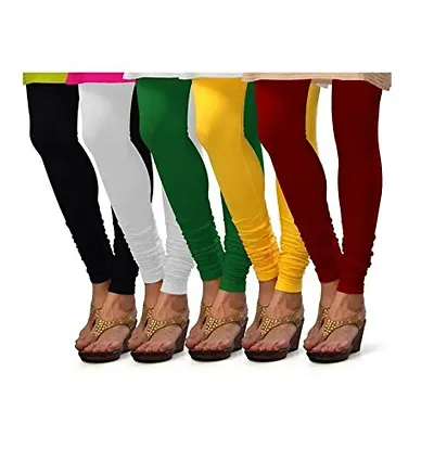 Aaru Collection Women's Regular Fit Leggings (A-New_leggings-Pack of 5_Red, White, Green, Yellow, Pink_XL)