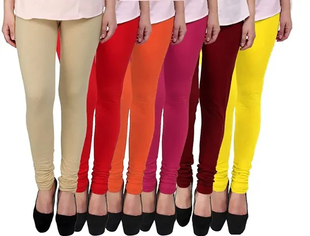 Fablab Women's Churidar Leggings Set(FLCLCOMBO6-2,BeigeSkyblueBluePinkMaroonYellow,Free Size) Combo Pack of