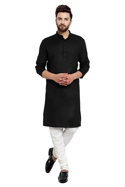 F'shway Men's Cotton Blend Straight Kurta with Pajama for Especially for Ceremony. Black