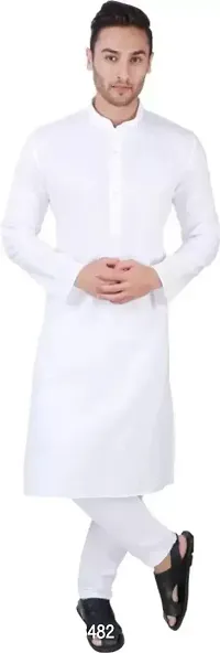 Men's Regular Fit Full Sleeve Cotton Mandarin Knee Length Kurta Pajama-thumb0