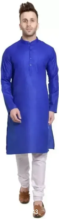 Men's Regular Fit Full Sleeve Cotton Mandarin Collar Knee Length Kurta Pajama Set-thumb0