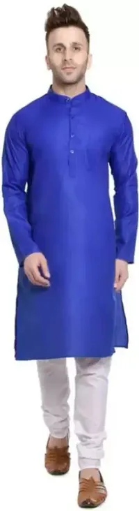 Men's Regular Fit Full Sleeve Mandarin Collar Knee Length Kurta Pajama Set