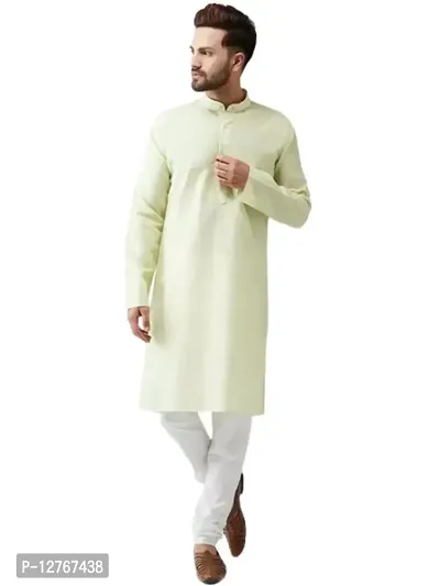 Mens Regular Fit Full Sleeev Cotton Knee Length Mandarin Collar Kurta Pajama Set-thumb0