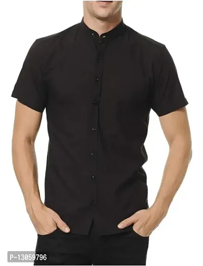 Regular Fit Half Sleeve Cotton Mandarin Collar Summer Wear Shirt For Mens-thumb0