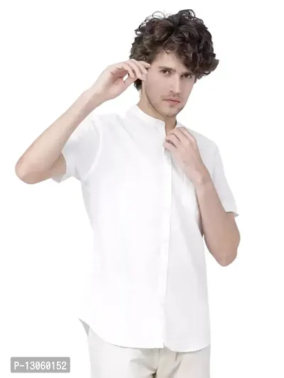Mens Regular Fit Half Sleeve Cotton Summer Wear  Ban Collared Shirt-thumb0
