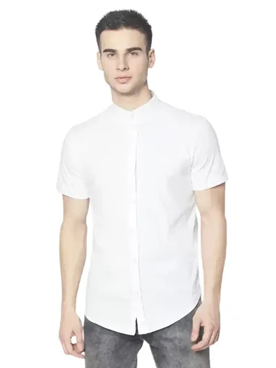 Mens Regular Fit Half Sleeve Summer Wear Ban Collared Shirt