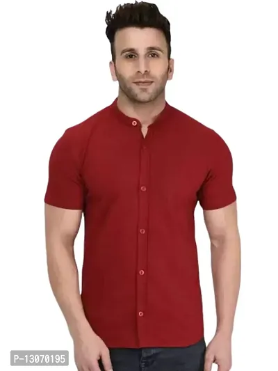 Mens Regular Fit Half Sleeve Cotton Mandarin Collar Summer Wear Shirt-thumb0
