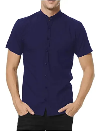 ZAKOD Men's Cotton Solid Half Sleeve Chinese/Mandarin Collar Formal Shirts||Attractive Colours,||Available Sizes M=38,L=40,XL=42