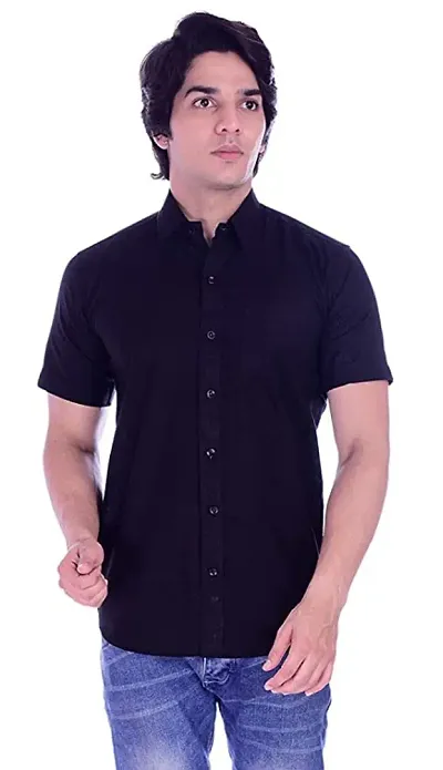 ZAKOD Men's Cotton Solid Plain Half Sleeve Spread Collar Stylish Handsome Look Strechable Formal Shirt for Men ||Available Sizes M=38,L=40,XL0=42