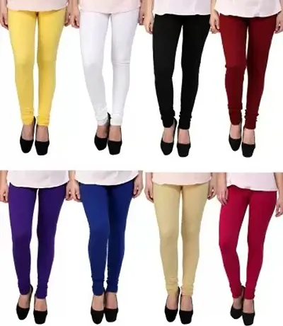 Stylish Cotton Solid Leggings For Women - Pack Of 8