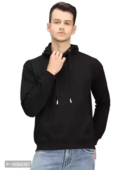 Regular Fit Full Sleeve Fleece  Hooded Neck Winter Wear Hoodie For Men's (Black)