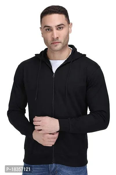 Men's Regular Fit Full Long Sleeve Fleese Winter Wear Hoodie (Black)