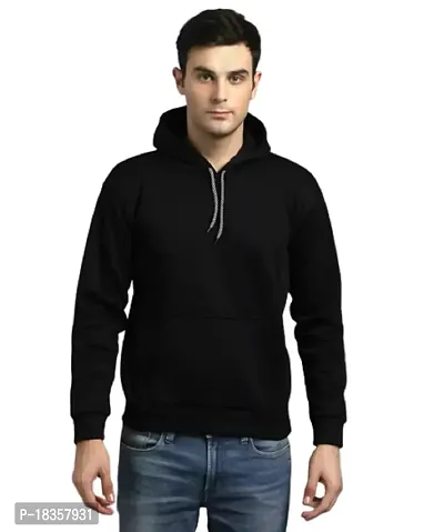 Men's Regular Fit Full long Sleeve  Fabric Fleece Hoode Neck Winter Wear  Hoodie (Black)-thumb0