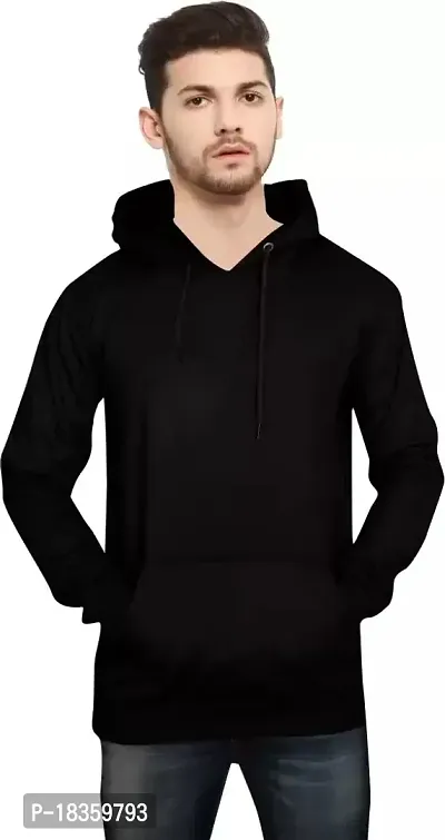 Men's Regular Fit Full Long Sleeve Fbric Fleece Hooded Neck Winter Wear Hoodie (Black)