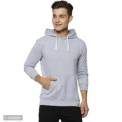 Men's Regular Fit Kangaroo Pocket Fabric Full Sleeve Hooded Neck Winter Wear Hoodie (Grey)-thumb0