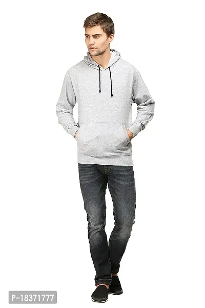 Men's Regular Fit Full Sleeve Winter Wear Kangaroo Pocket Hooded Neck Hoodie (Grey)-thumb0