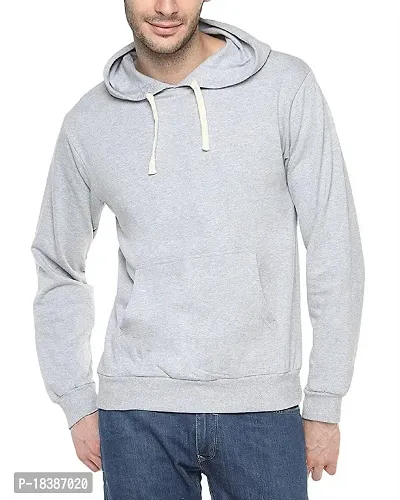 Men's Regular Fit Full Sleeve Fabric Fleece Hooded Neck Kangaroo Pocket Hoodie (Grey)