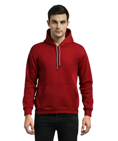 Men's Regular Fit Fabric Fleece Hooded Neck Kangaroo Pocket Winter Wear Hoodie (Maroon)