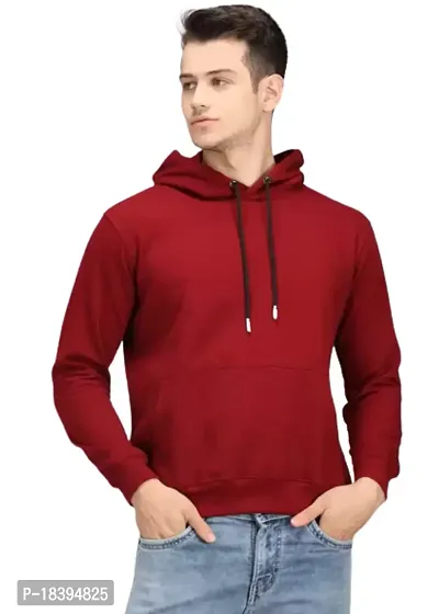 Men's Regular Fir Full Sleeve Fabric Fleece Kangaroo Pocket Winter Wear Hoodie(Maroon)-thumb0