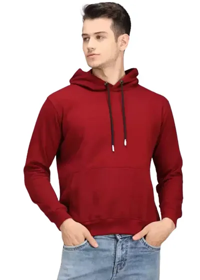 Men's Regular Fir Full Sleeve Fabric Fleece Kangaroo Pocket Winter Wear Hoodie(Maroon)