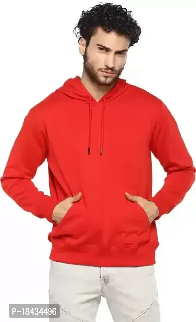 Men's Regular Fit Winter Wear Full Sleeve Kangaroo Pocket Hooded Neck Hoodie (Red)-thumb0
