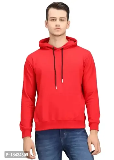 Men's Regular Fit Full Sleeve Fabric Fleese Hooded Neck Kangaroo Pocket Winter Wear Hoodie(Red)