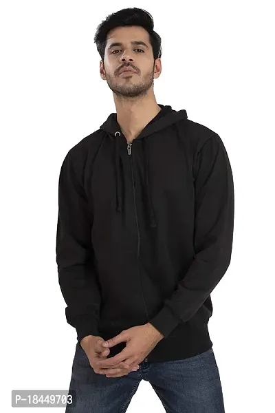 Men's Regular Fit Full Sleeve Fleece Winter Wear Hooded Neck  Zipper Sweatshirt (Black)