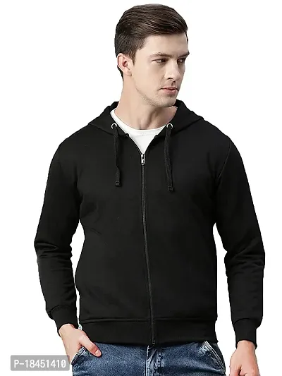 Regular Fit Long Sleeve Hooded Neck Winter Wear Zipper Sweatshirt For Men's (Black)-thumb0