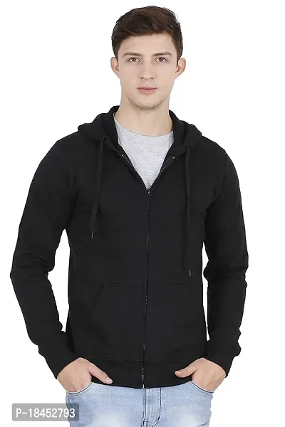 Men's Regular Fit Full Sleeve Fabric Fleece Winter Wear Zipper Sweatshirt (Black)-thumb0