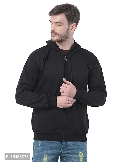 Men's Regular Fir Full Sleeve Hooded Neck Winter Wear Zipper Sweatshirt (Black)
