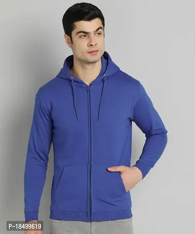 Men's Regular Fit Fleece Winter Wear Hooded Neck two Side Pocket Zipper Sweatshirt(Blue)-thumb0