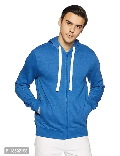 Men's Regular Fit Fleece Hoode Neck Winter Wear Two Side Pocket Zipper Sweatshirt(Blue)