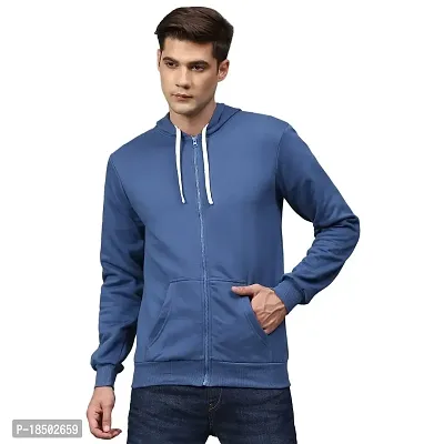 Men's Regular Fit Two Side Pocket Fleece Winter Wear Hooded Neck Sweatshirt (Blue)
