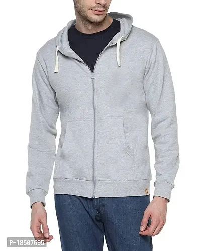 Men's Regular Fit Full Sleeve Fleece Two Side Pocket Hooded Neck Zipper Sweatshirt (Grey)
